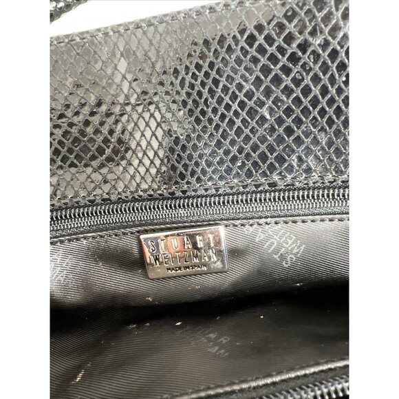 Stuart Weitzman Black Snake Embossed Leather Shoulder Bag W/Double Straps - Picture 6 of 10